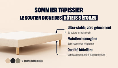 Pack Lit 5 étoiles Matelas Hybride Infinite® Air+-Infinite Air+-Sommier tapissier-Noir Anthracite-Pieds Hêtre clair-Standard