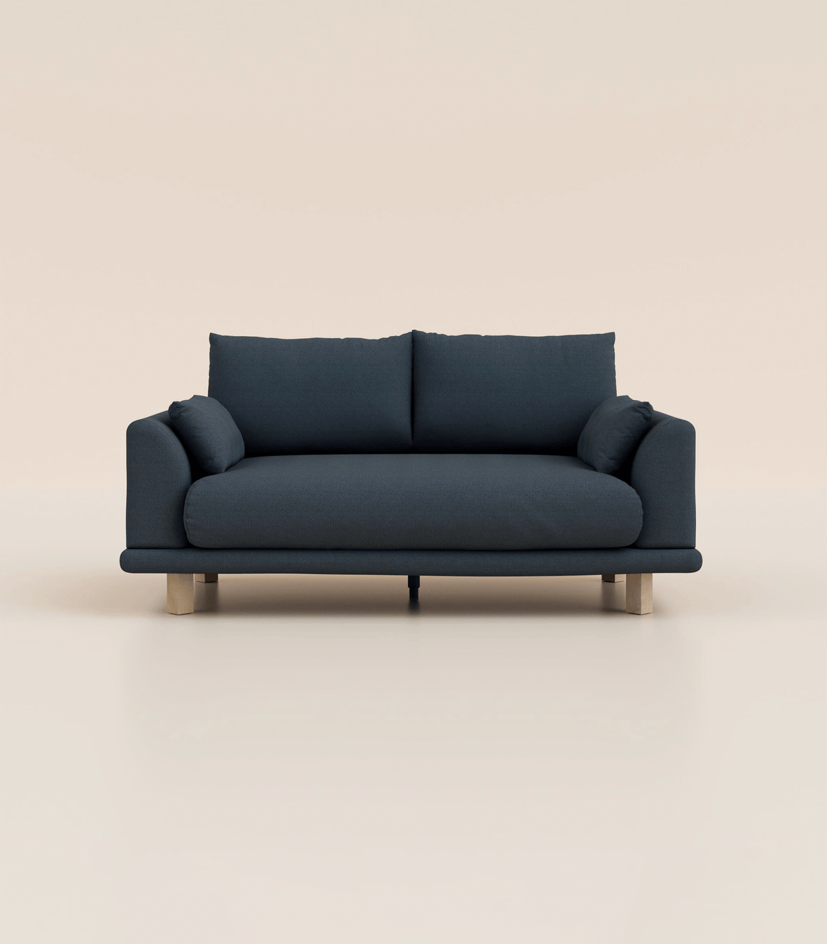 Canapé Bleu Profond-2 places-Pieds carrés - Bois clair
