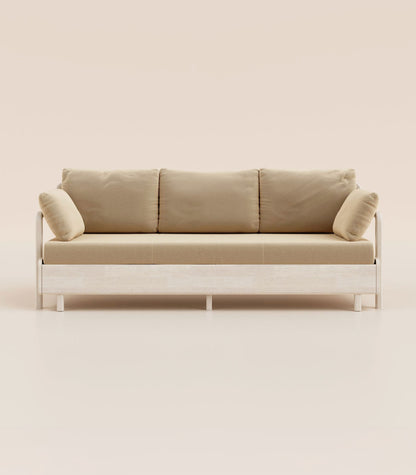 Canapé-lit Tissu Beige-Bois clair-Accoudoirs en bois