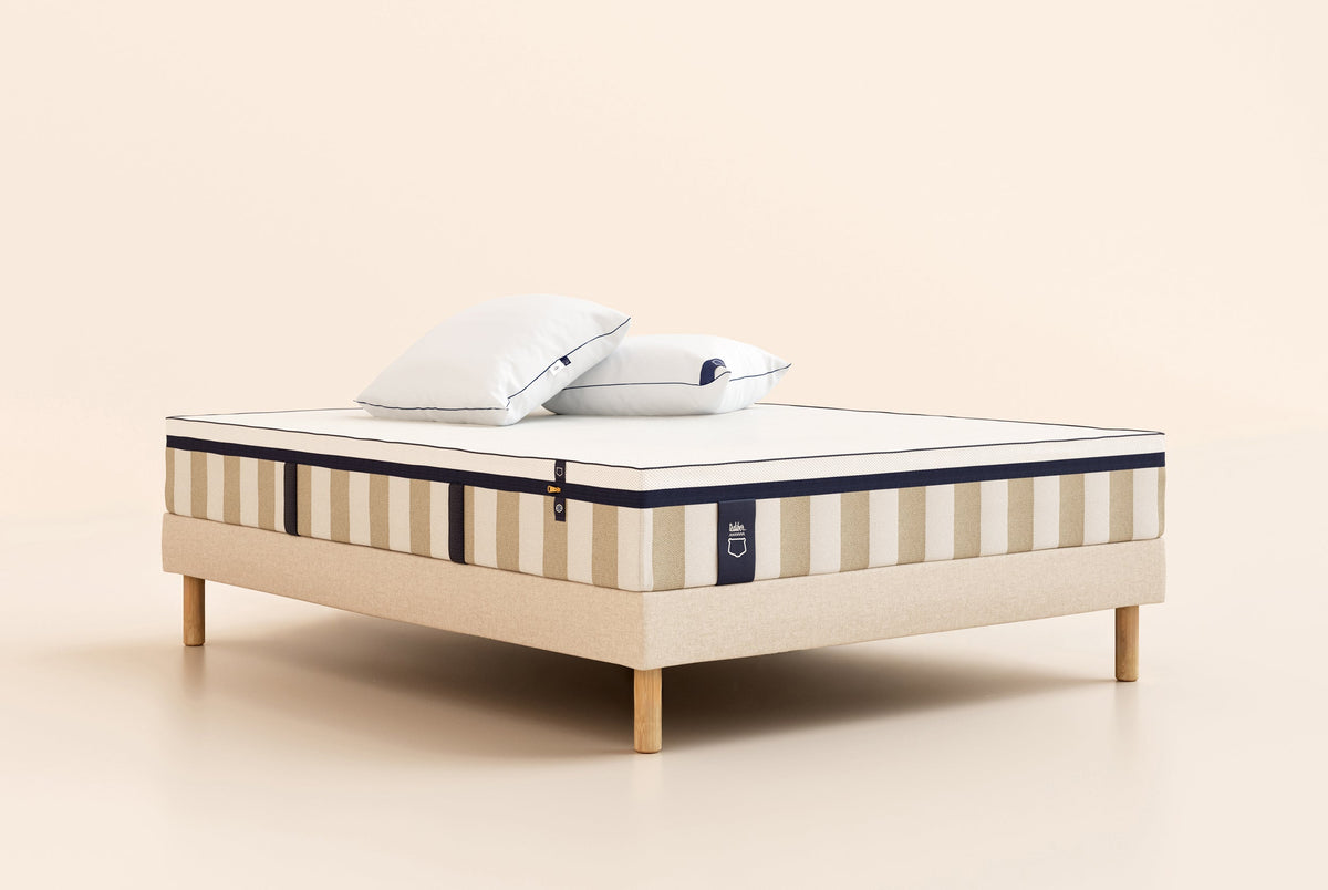 #fr#Matelas Hybride Air+|Hybride Air+|Sommier tapissier|Beige|Pieds Hêtre clair|Standard