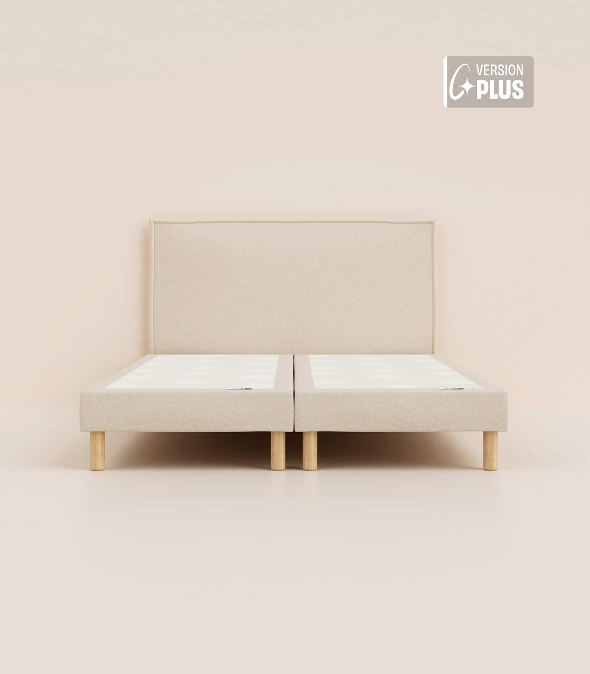 Lit tapissier Beige-Bibloc-Pieds Hêtre clair-Plus