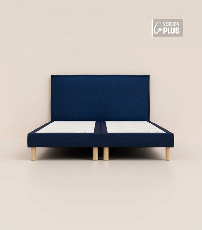 Lit tapissier Bleu-Bibloc-Pieds Hêtre clair-Plus