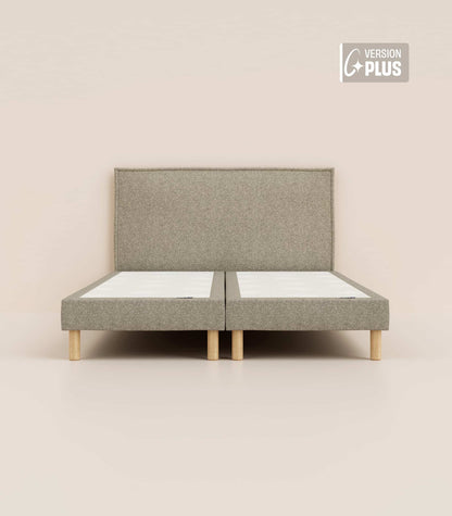 Lit tapissier Gris-Bibloc-Pieds Hêtre clair-Plus