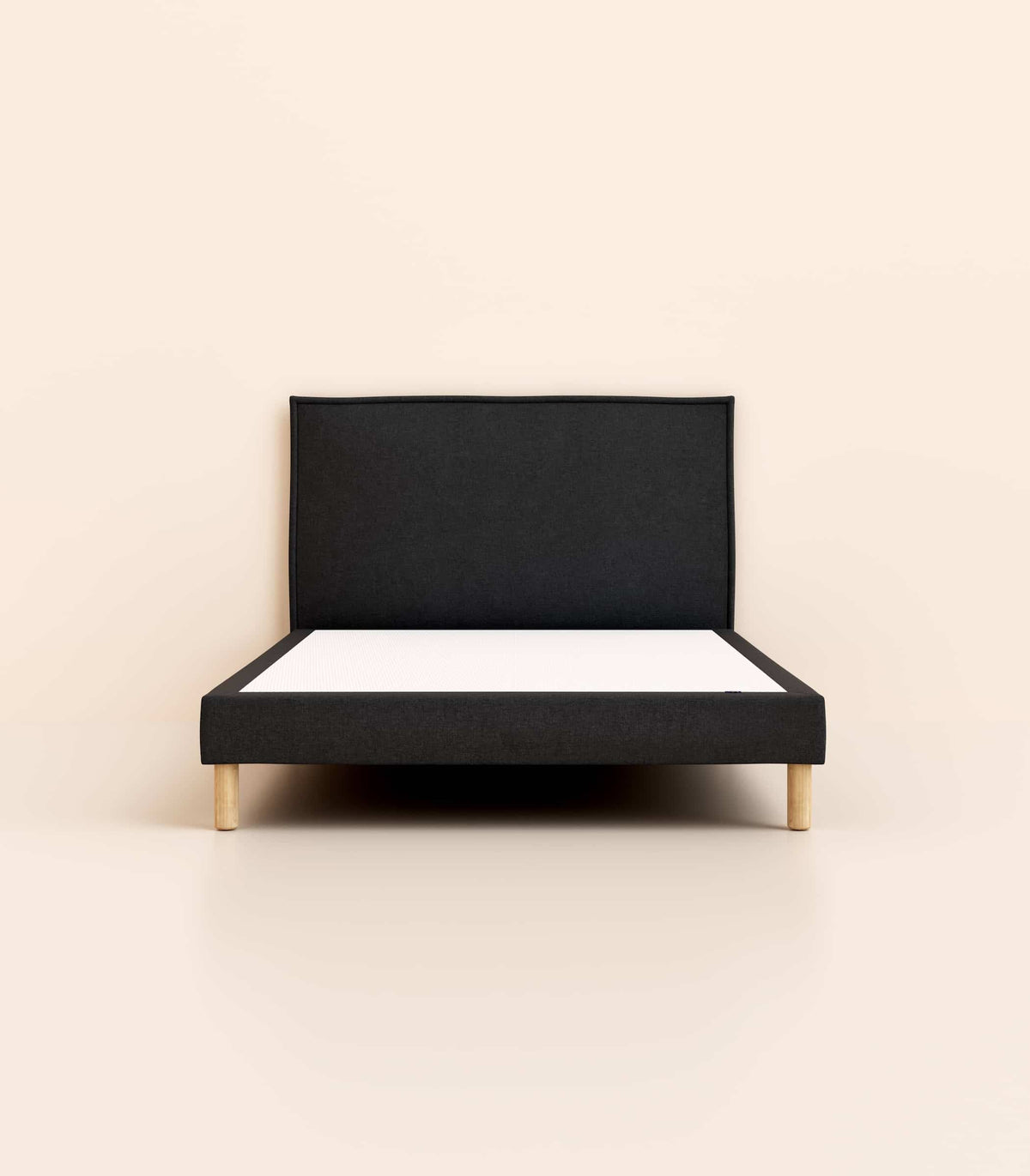 Lit tapissier Noir-Pieds Hêtre clair-Standard