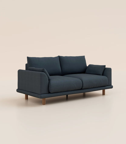 Canapé Bleu Profond-3 places-Pieds ronds - Bois foncé
